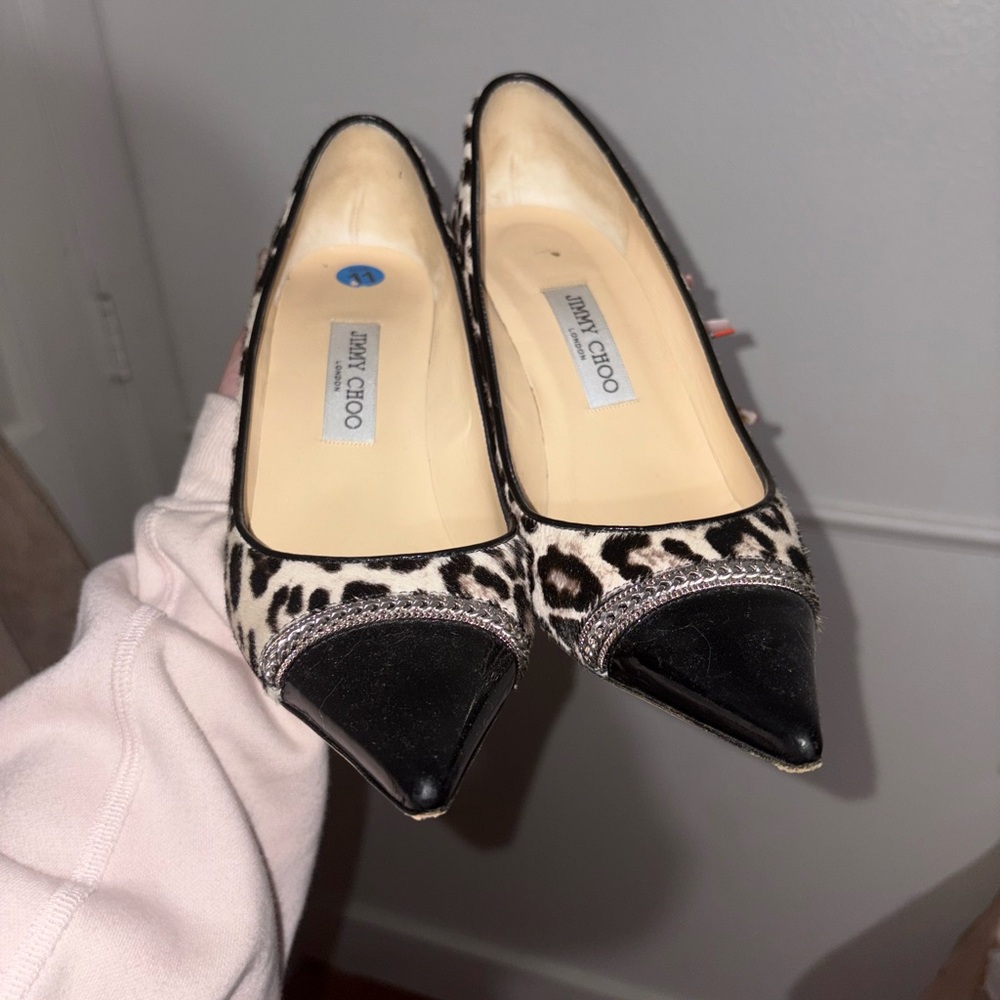 Jimmy Choo Black and Leopard Print Heels